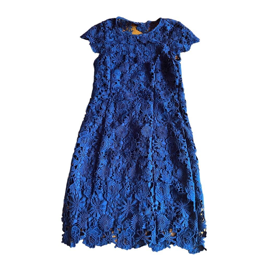 Lulus dress small blue mini Romance Language Backless Lace Floral  Cap Sleeve